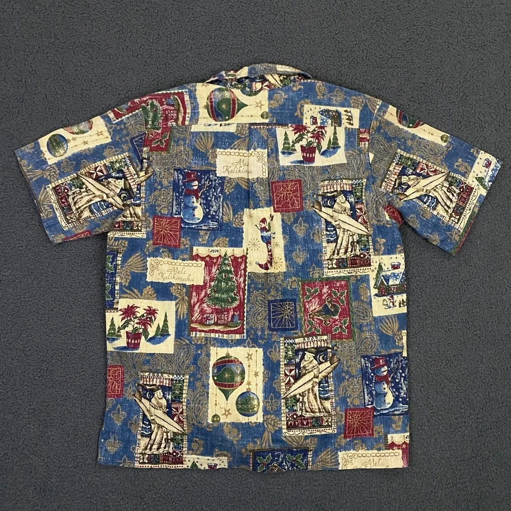 Reyn Spooner Mele Kalikimaka Hawaiian Shirt Boys Large Xmas Santa Popover